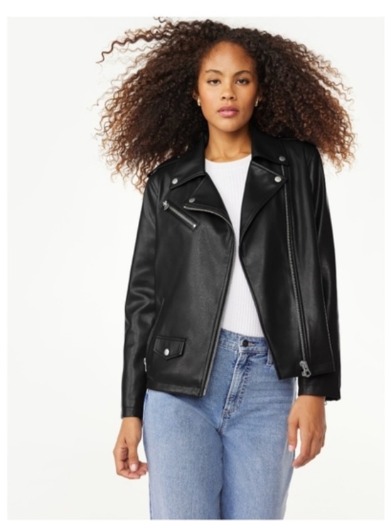 Scoop NYC Women’s Black Faux Leather Motorcycle Jacket Size Small (4-6) NWT - Picture 7 of 10